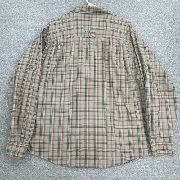 Columbia Shirt Mens Extra Large Tan Plaid Button Up Omni Dry Vented Outdoor - Picture 3 of 12
